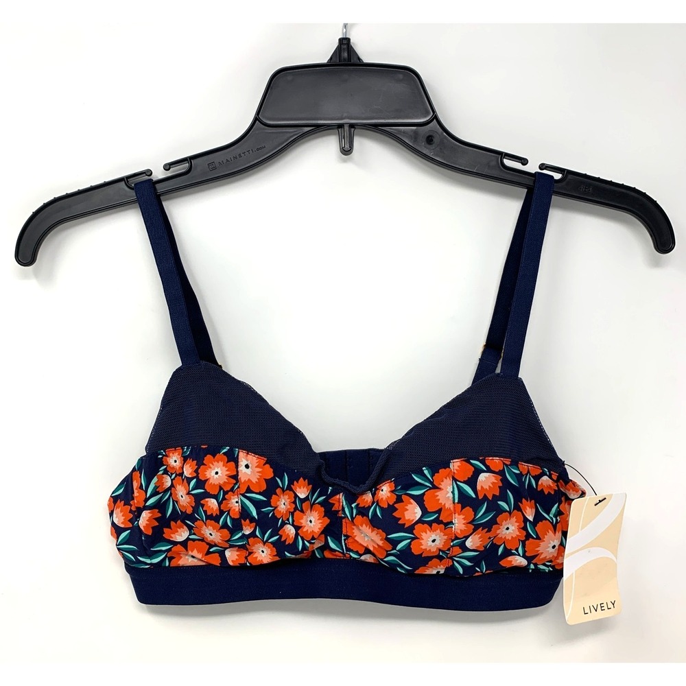 Lively Bra Womens Size Medium Navy Blue Poppy Floral Wireless NWT